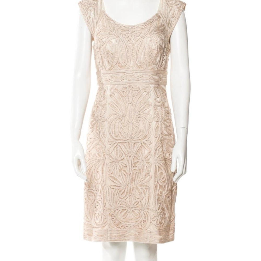 Sue Wong Beige Embroidered Midi Dress